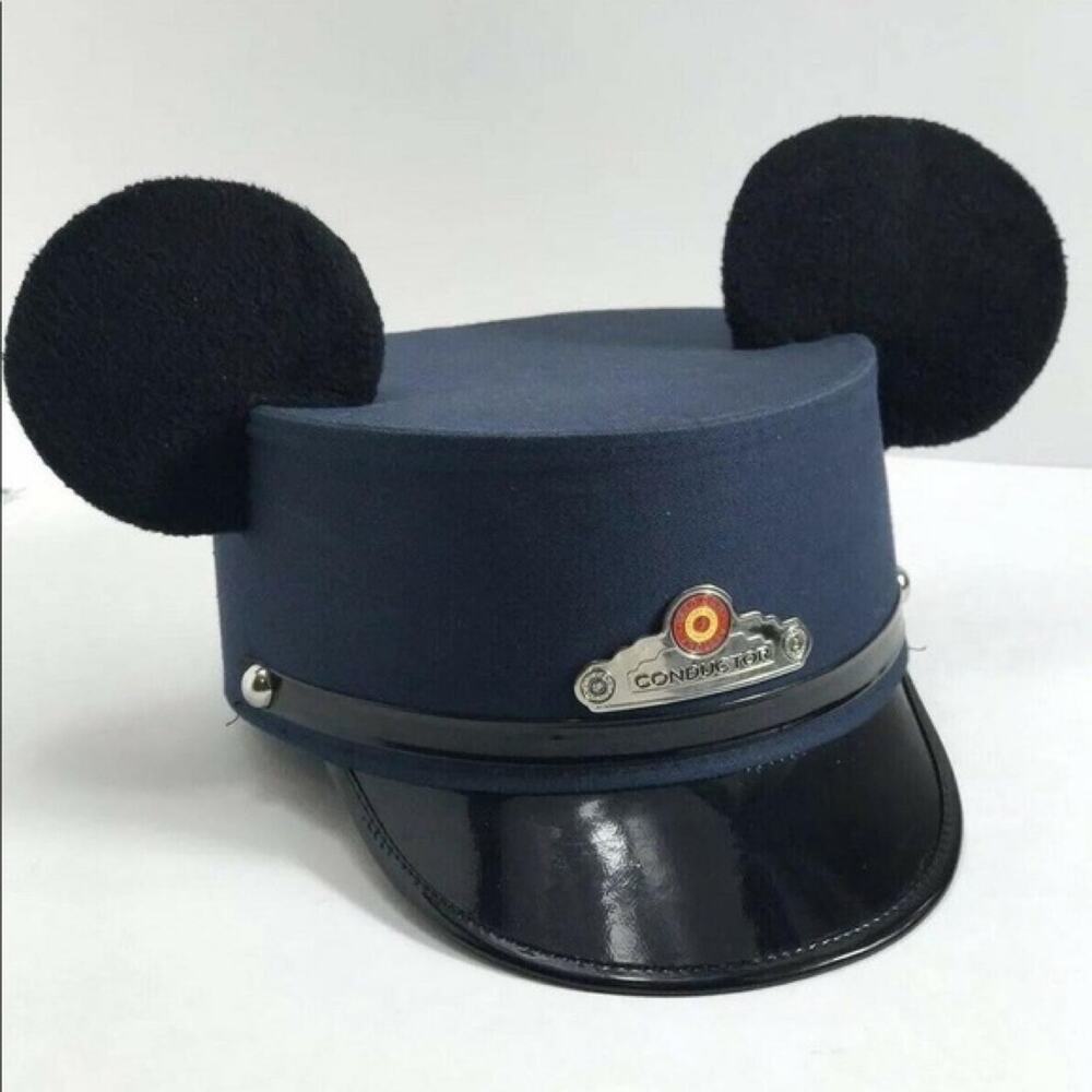 NWT Disney Mickey Mouse Ears Conductor Hat Red Car Trolley Adult AKA Large
